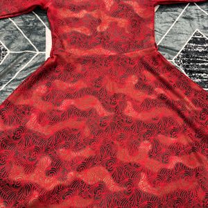 Red Velvet Knee Length Dress