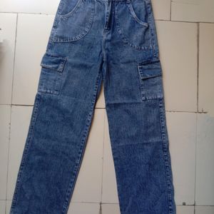 Blue high waisted cargo jeans