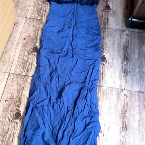 Blue Sequined Eve Gown With Side Slit