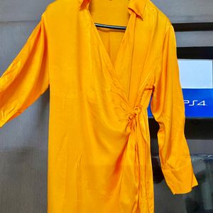 H&M Yellow Satin Wrap Dress
