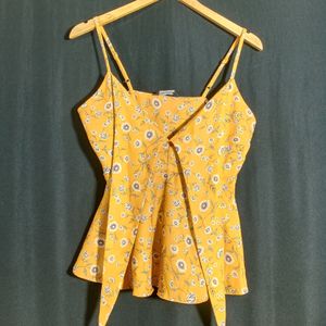 Faballey Yellow Floral Printed Western Top(women's)
