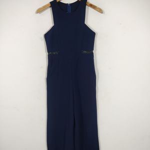 Plain Blue Sleeveless With Back Zip Jumpsuits (Women's)