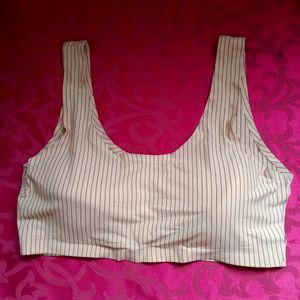 Pink Rib Striped Sports Bra