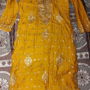 Kurta Sets & Suits | Turmeric Yellow Colour Heavy Embroidery Suit | Freeup