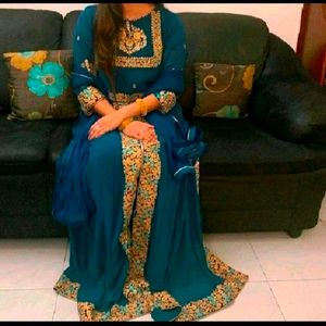 Turquoise Blue Festive Embroidered Suit Set