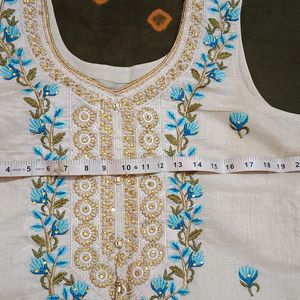 Cream And Blue Embroidered Festive Suit