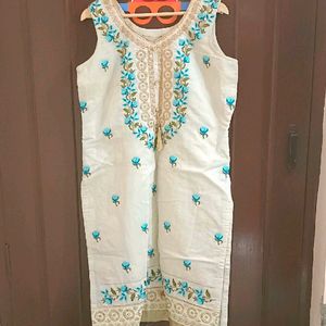Cream And Blue Festive Embroidered Suit Set