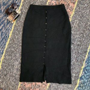 Branded Black Woven Pencil Midi Skirt