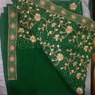 Buy Party Wear Heavy Sequence Work Soft Net Green Color Saree Design –  vastrang.in