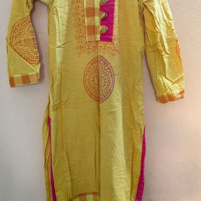 Yellow and Red Pure Silk Kids Lehenga - Indian Dresses