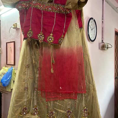 Pink and golden hot sale lehenga choli