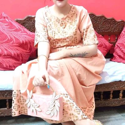 Peach designer indian dress with dupatta - Desi Royale
