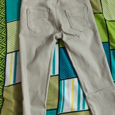 Beige Solid Cotton Linen Pant