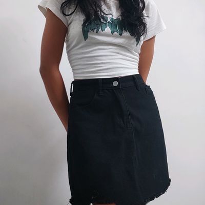 Black Denim Skirt - Temu