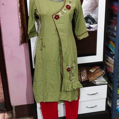 Pure Cotton Embroidery Work Kurti With Leggings Pant And Dupatta