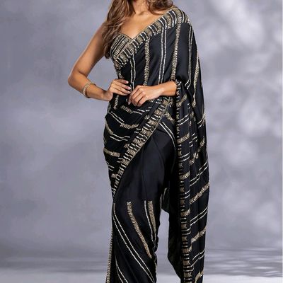 Buy Ombre Green and Black Designer Lace Saree Online in USA – Pure Elegance