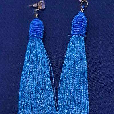 Dark Blue Colour Silk Thread Jhumukka Earrings