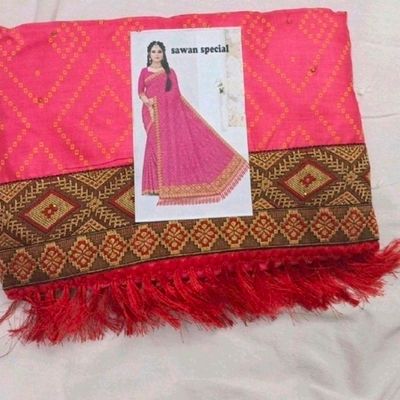 Buy Kishu creation Women's Rajasthani Bhan Chunri Print Georgette Saree  with Half Pattern (Red and Yellow) at Amazon.in