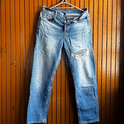American Eagle Mom Jeans Womens 4 Blue White Striped Denim Straight Leg  Retro | eBay