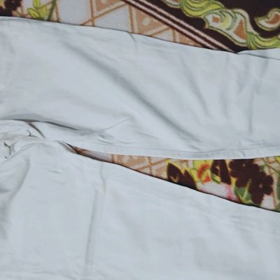 Linen off white printed cigrette pant for Woman