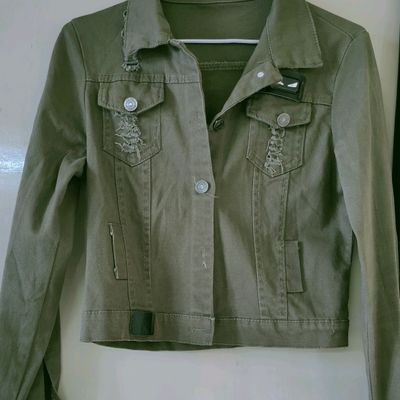 Buy FOREVER 21 Women Olive Green Solid Denim Jacket - Jackets for Women  2058120 | Myntra