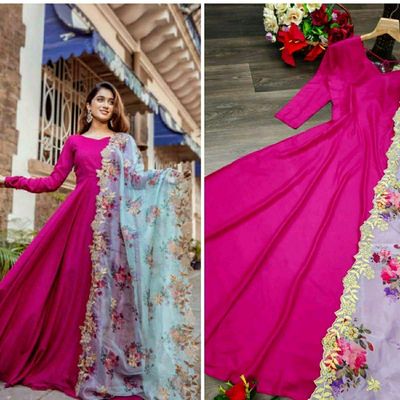 Indian New Fancy Stylish Trading GREY & RED FLOWER LONG Gown For Woman &  Girls | eBay