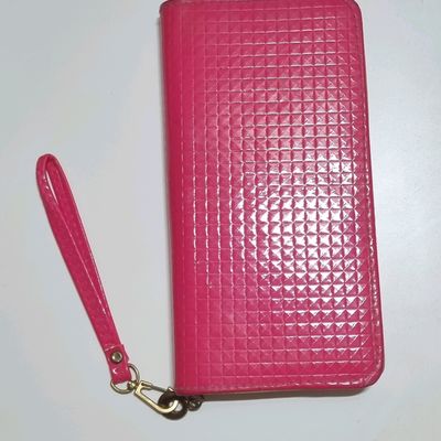 POLA iPhone 11 Detachable Zipper Leather Wallet Case with Wrist Strap Pink