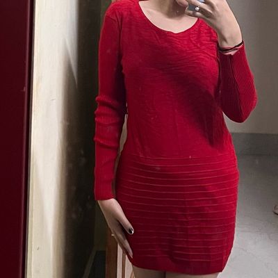 Sweaters & Sweatshirts | Long Red Body Fit Sweater Dress | Freeup