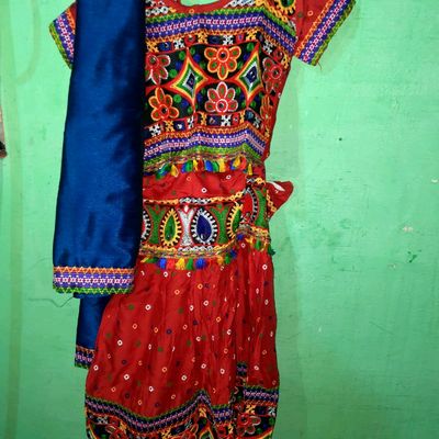 DIAMO Rajasthani Ethnic Traditional Block Print Lehenga Choli Baby Kid Girls  (Skirt Top)