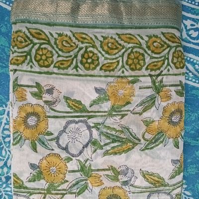 Voilet Hand Block Printed Maheshwari Silk Dress Material with Dupatta –  THREYAS