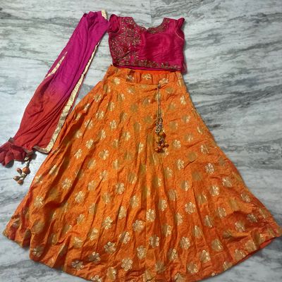Beautiful Saffron Orange Lehenga With Heavy Hand Embroidery From Banar –  Zari Banaras