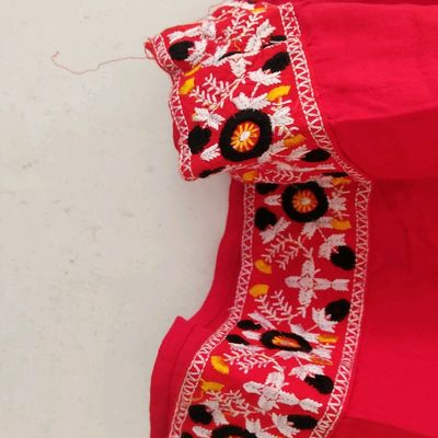 Stylish Cotton Round Neck Short Sleeve Kurta Pant and Dupatta Set for  Womens Red |kurta