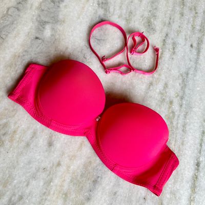 Bra, hot pink push up bra with detachable stripes
