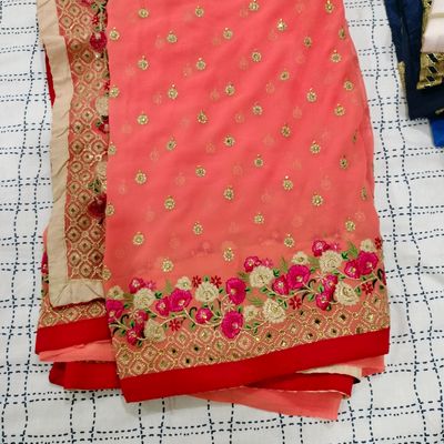 Chiffon Sarees in the color red for Women on sale | FASHIOLA.in