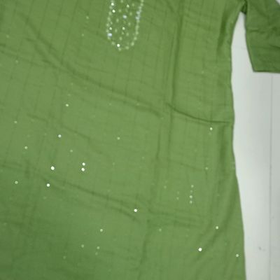Olive Green Chanderi Cotton Suit - Set Of 3 | Kurti neck designs, Cotton  kurti designs, Plain kurti designs