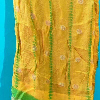 Dual Tone Dupion Raw Silk Saree in Green Yellow and Red with Rich Pall –  Bengal Looms India