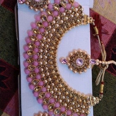 Buy Golden Pearl Polki Kundan Necklace Set online from Karat Cart