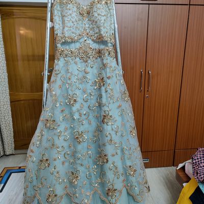 Buy Tafeta Silk Navy Blue Cut Work Work Designer Gown | Gowns