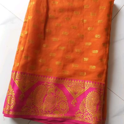 Party Wear, Traditional Orange color Art Silk, Silk fabric Saree : 1880966