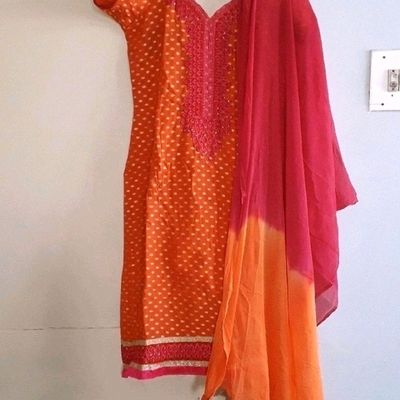 Women's Orange And Pink Chanderi Suit Set With Organza Dupatta (3pc Set) -  Label Shaurya Sanadhya | Set dress, Women, Organza dupatta