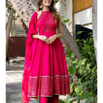 Red Bandhej Print Georgette Salwar Suit