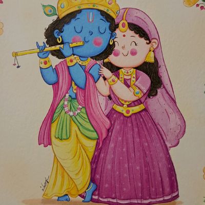 Buy Cute Radha Krishna Artwork at Lowest Price By Ghanshyam Singh
