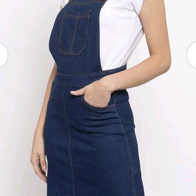 Denim pinafore dress - Denim blue - Ladies | H&M IN