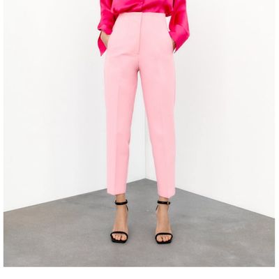 Wardrobe by Westside Pink Solid Tapered Fit Trousers