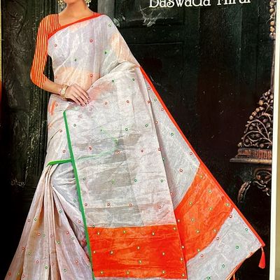 Black & White Shibori Georgette Saree with Mirror-work Blouse