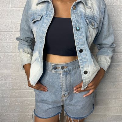 Cropped Jean Jacket Womens Trendy Distressed Denim Jacket Fashion Ripped  Frayed Hem Button Down Jean Jacket For Women at Amazon Women's Coats Shop