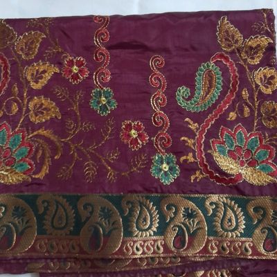 Buy Grape Wine Satin Saree In Thick Strips Sequins Embroidery With Two  Tones Beads Embellishment On The Pallu Border