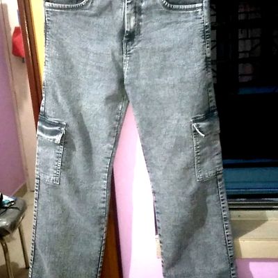 Jeans & Trousers  High Waisted CARGO Denim Jeans Grey Color Brand