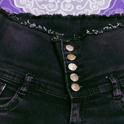 Black Metal Button High Waist Jeans