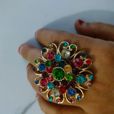 Buy Multi Color Jadau Kundan Embellished Ring by Zevar King Online at Aza  Fashions.